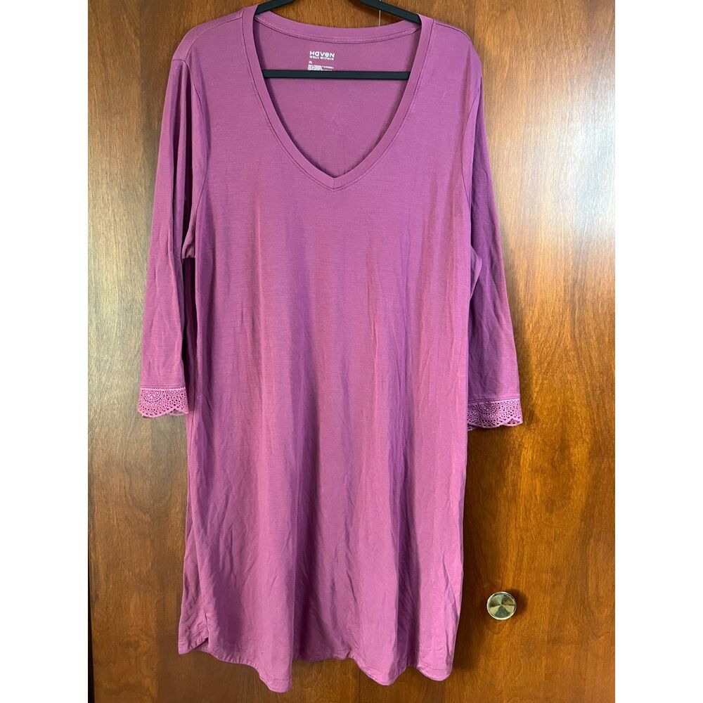 Haven Well Within Women's Tencel Lyocell Mauve Sleep Lounge Dress Minimalist XL